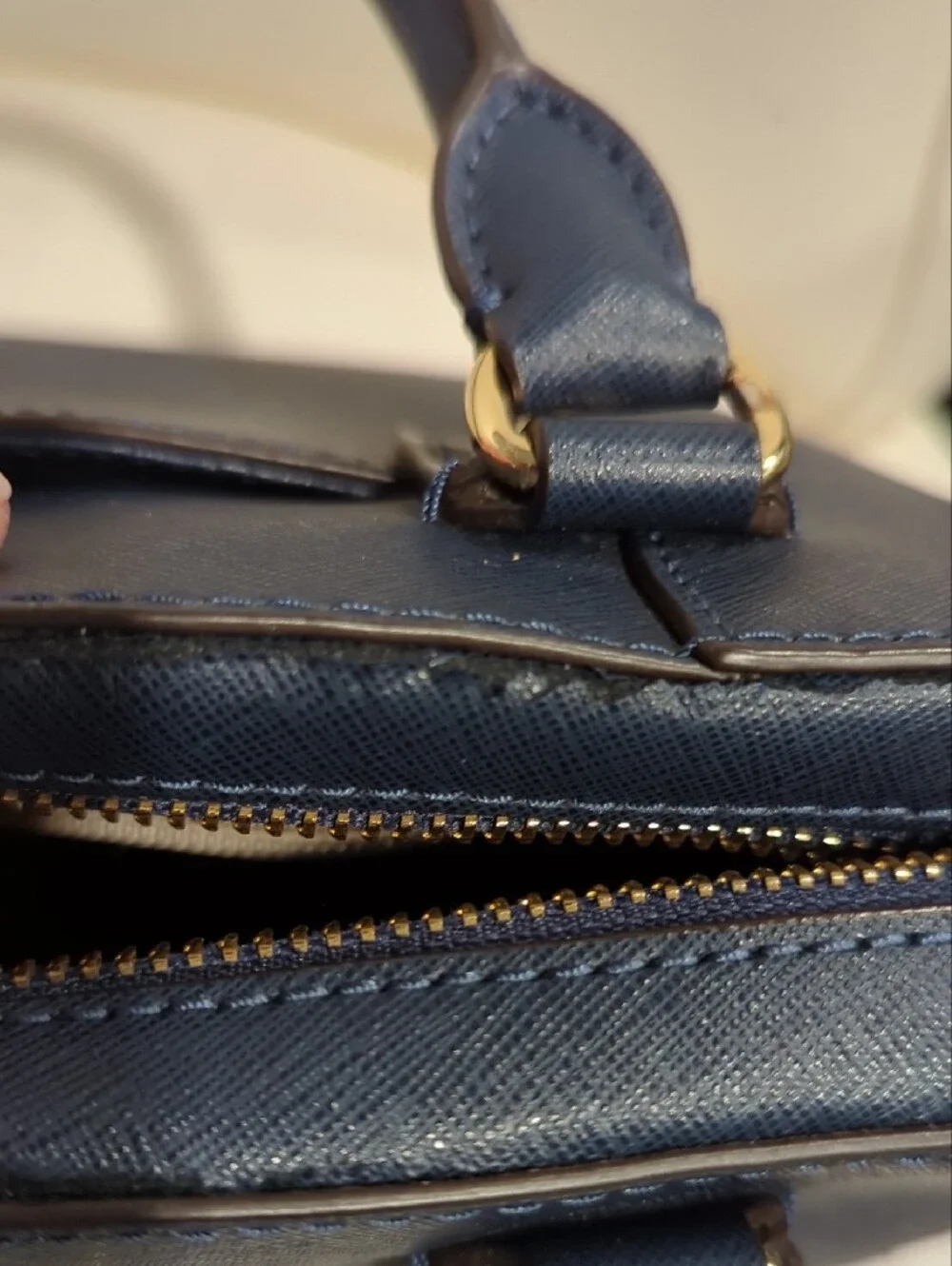 Michael Kors Navy Saffiano Satchel with Gold Hardware Has Callouts** - Picture 9 of 9